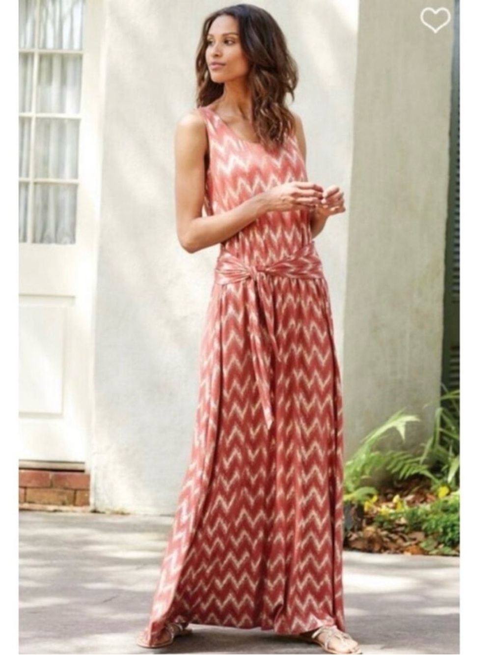 Soft Surroundings Jersey Knit Scoop Neck Gold Foil Tank Long Maxi Dress MEDIUM